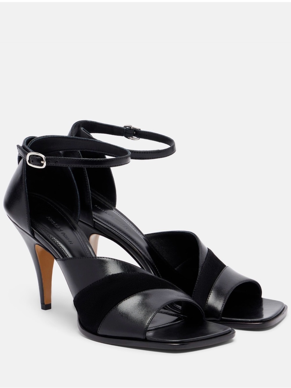 Phoebe Philo Black Leather Square-Toe Ankle-Strap Heels